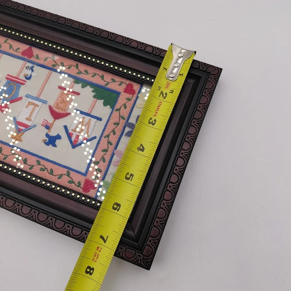 Cross Stitch Welcome Sign Framed Hanging Art Cottage Cabin Floral Bird House